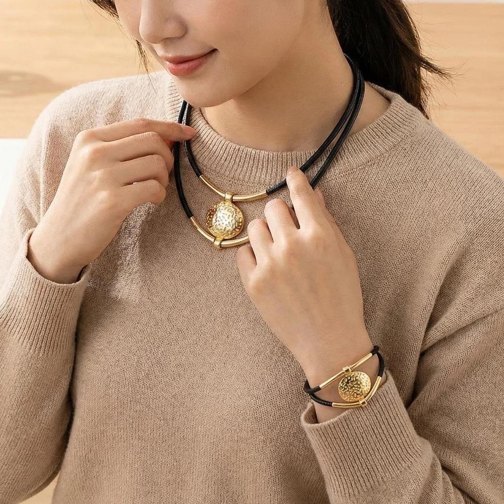 Exaggerated Necklace Bracelet Bohemian Jewelry Sets Women Beach Style Fashion Golden Silver Color Chain Jewelry Set