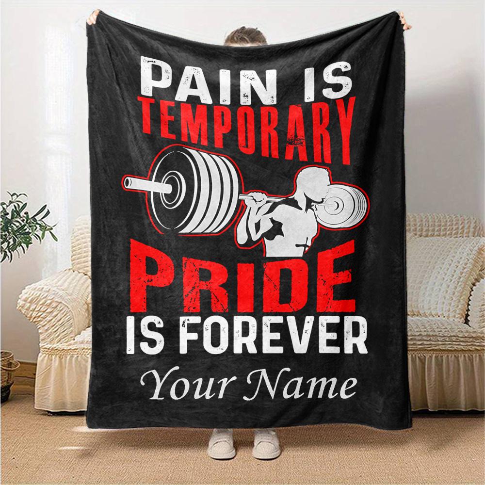 Weightlifter Silhouette With Barbell Blanket With Customizable Name Four Seasons Comfortable Shawl Blanket Suitable For Home Travel Camping Office