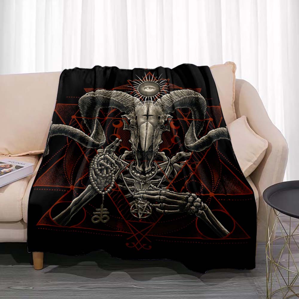 Satan Demon Evil Throw Blanket Bedspread Fleece Flannel Soft Warm Blankets Print Funny Birthday Gift Home Textiles Sofa Decor