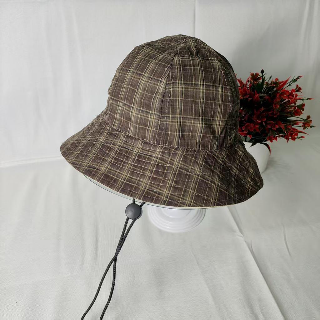 Wind Parent-child Plaid Double-sided Bucket Hat New Foreign Style Hat Outdoor Big Brim Sun Hat Sunscreen Basin Hat Tide