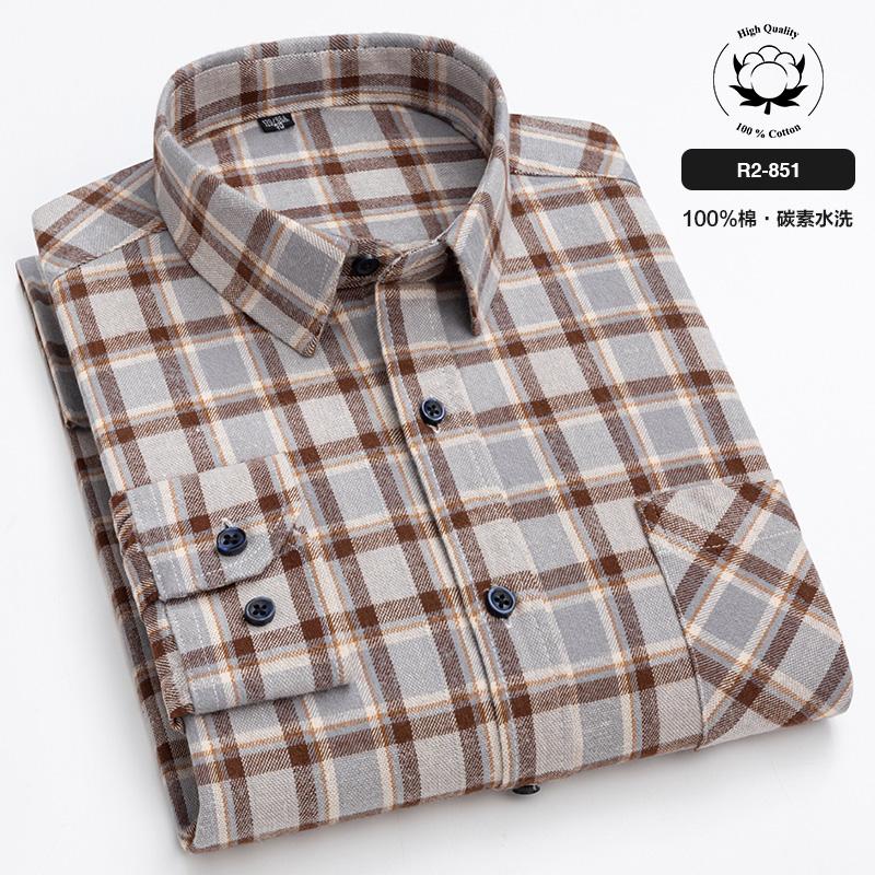 New Spring Autumn 100% Cotton Flannel Plaid Mens Shirts Casual Long Sleeve Regular Fit Home Dress Shirts For Man Clothes 6XL 5XL