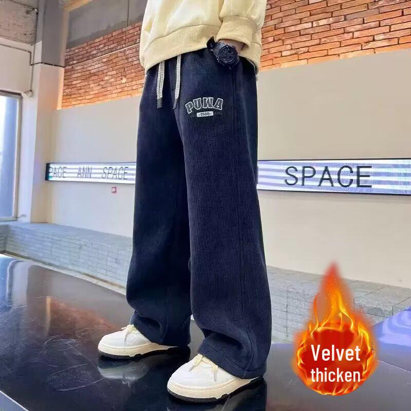 Autumn & Winter Boys' Plus Velvet Casual Straight-Leg Pants