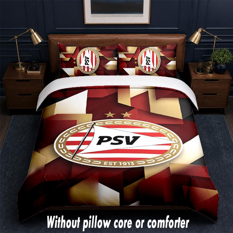 PSV Eindhoven FC Design Bed Bedding Set 1 Duvet Cover + 2 Pillowcases Soft Breathable Household Bed Linens