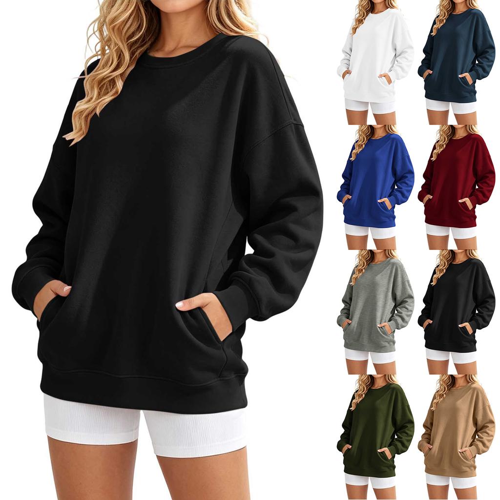 Trendiges lockeres Sweatshirt für Damen - Pullover mit Farbe, Rückenfalten und Taschen