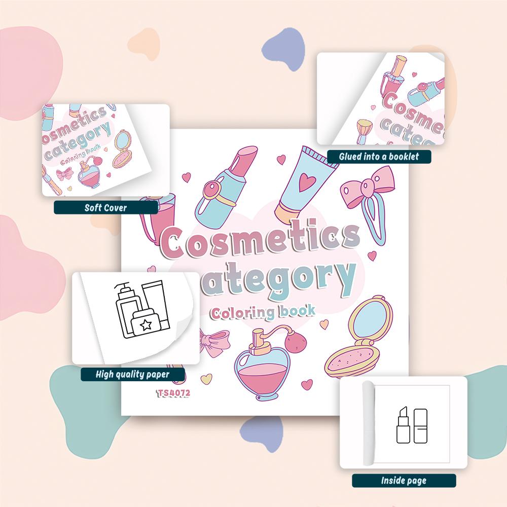 1pc,Cute Coloring Book - 30 Different Cosmetic Elements Patterns,100gsm 8.3x 8.3 Suitable for Anxiety Relief,Gift for Friends