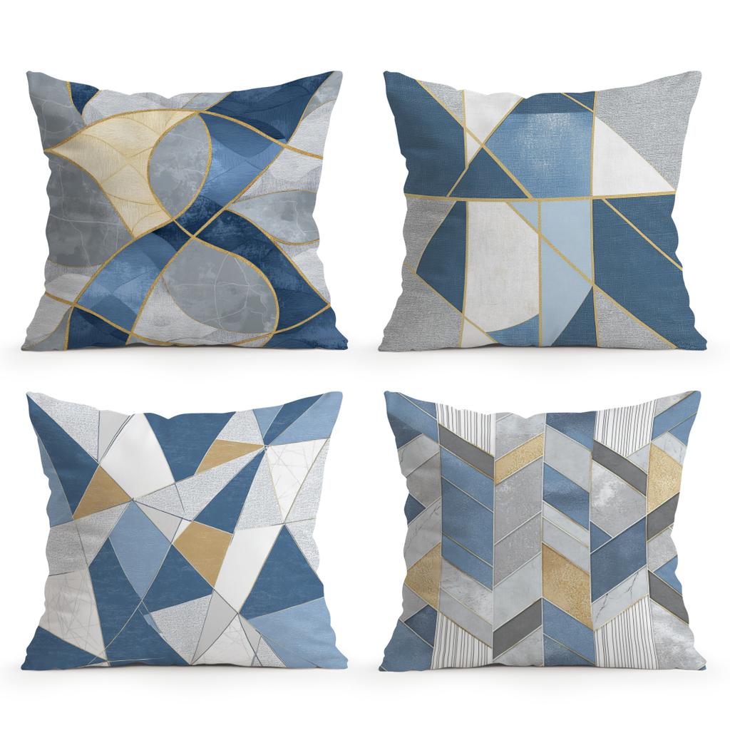 Blue Geometric Stitching Cushion Covers Pillowcase Home Decor Bedroom Sofa Cushion Cover Living Room Car Home Decor