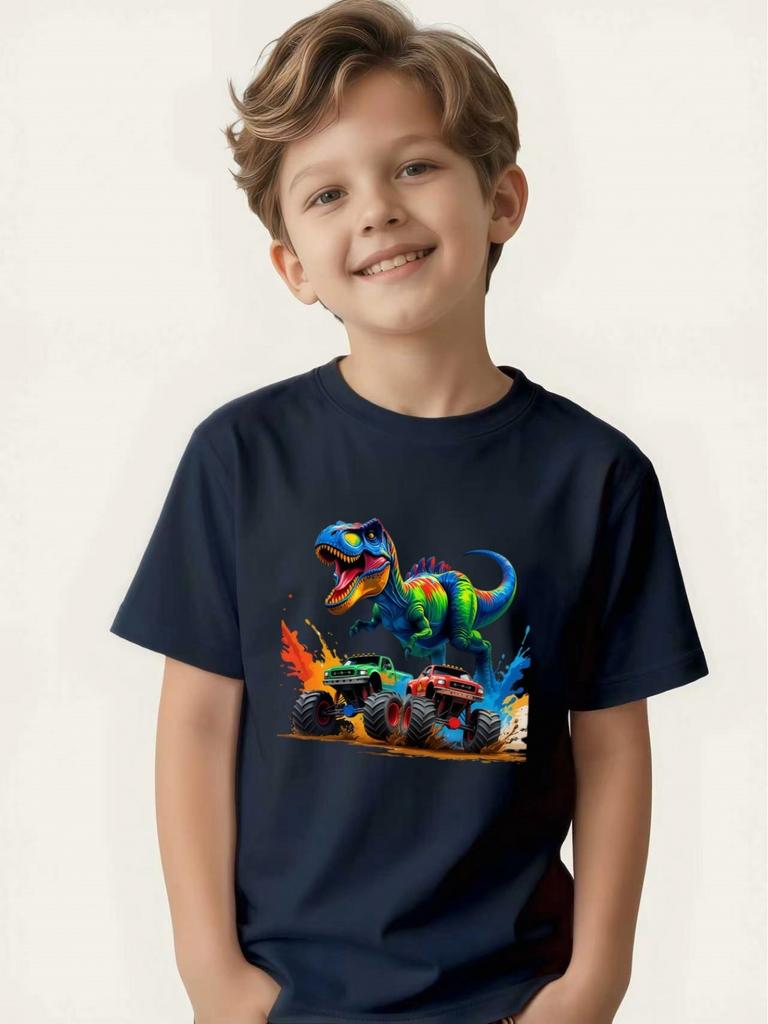 Printed short-sleeved T-shirt, cool summer top for children, exclusive for dinosaur fans