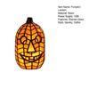 Eerie Demonic Face Sculpture Stained Glass Pumpkin Lamp, Halloween Fall Table Lamp with Warm Glow, Holiday Party Centerpiece USB Powered Resin Orange