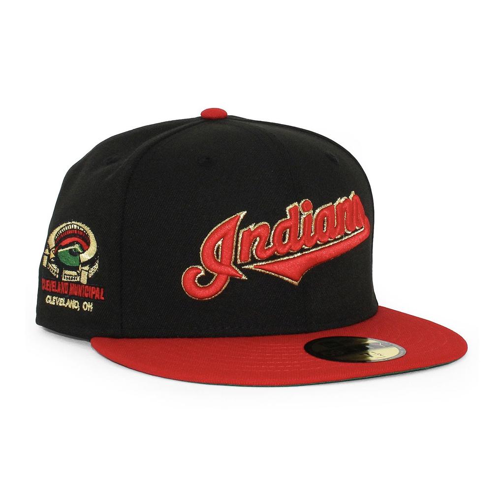 [New Era] Cap 59FIFTY Cleveland Indians MLB MUNICIPAL STADIUM FITTED CAP CLEVELAND INDIANS Black Hat 5950 SIDE PATCH Side Patch Sz 7 [Used]