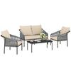 Garden Furniture Set 4 Piece Poly Rattan Lounge Set With Two Seater 2 Armchairs Coffee Table Removable Cushions Tie Straps