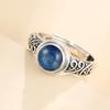S Sterling Silver 6mm Natural Labradorite Turquoise Ring Big Oval Stone Stylish Simple Ring DIY  Wedding Rings for Women