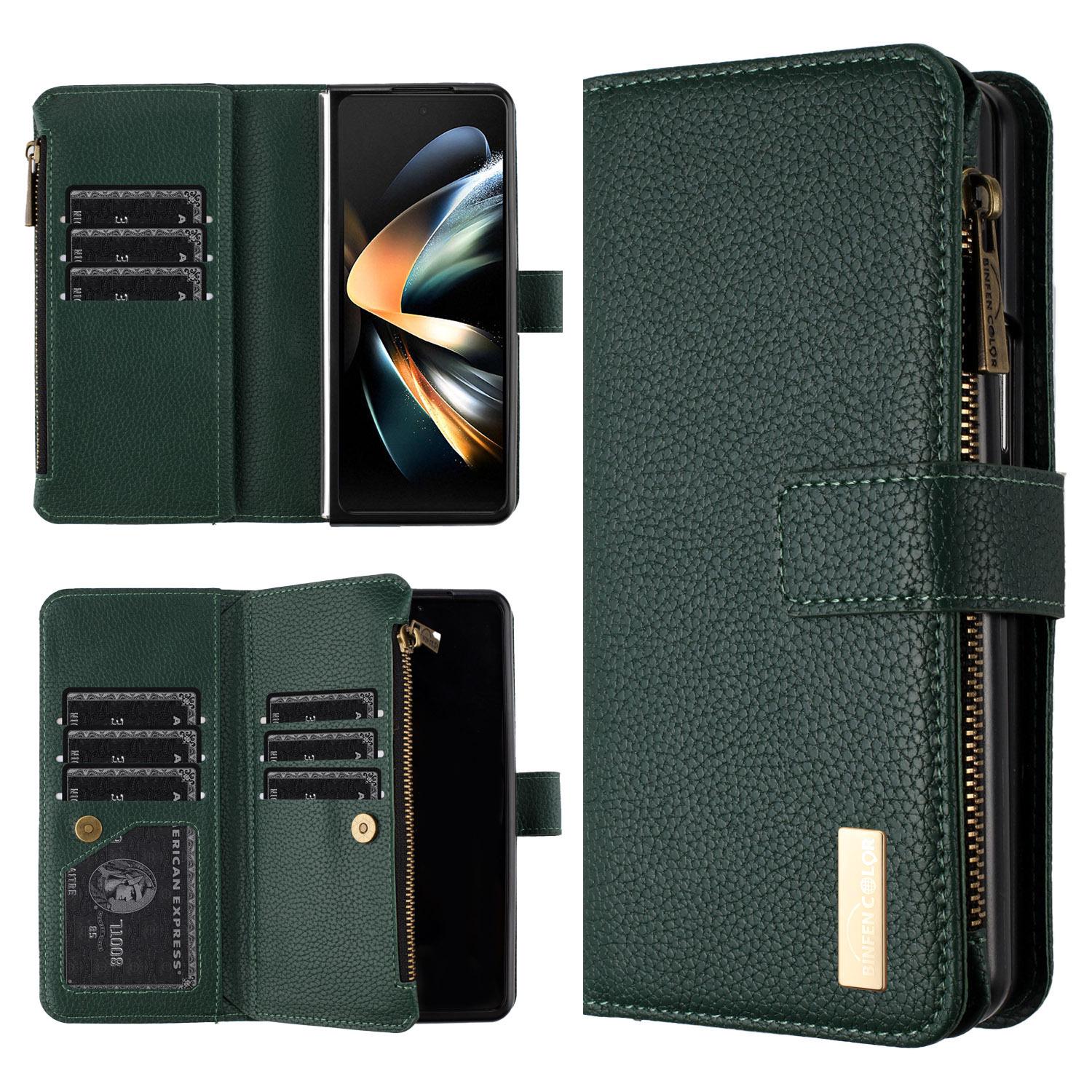 

Lychee Pattern Leather Zipper Bag for Samsung Zfold6 Phone Case Samsung ZFOLD4 полночь зеленый