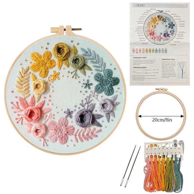 

1set Beginner s Floral Embroidery Kit with English Embroidery Tutorial, suitable for beginners, DIY embroidery craft material kit 20cm