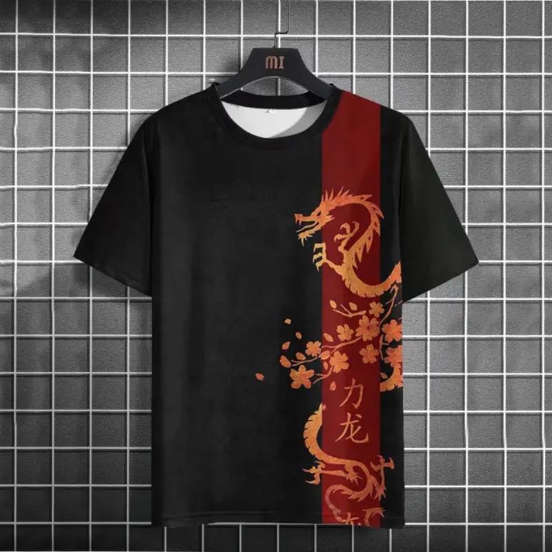 Summer Fashion T-Shirts dragon 3D Print Street Men's Large Size Daily T-Shirt with Round Neckline and Short Sleeves T-Shirts Tops