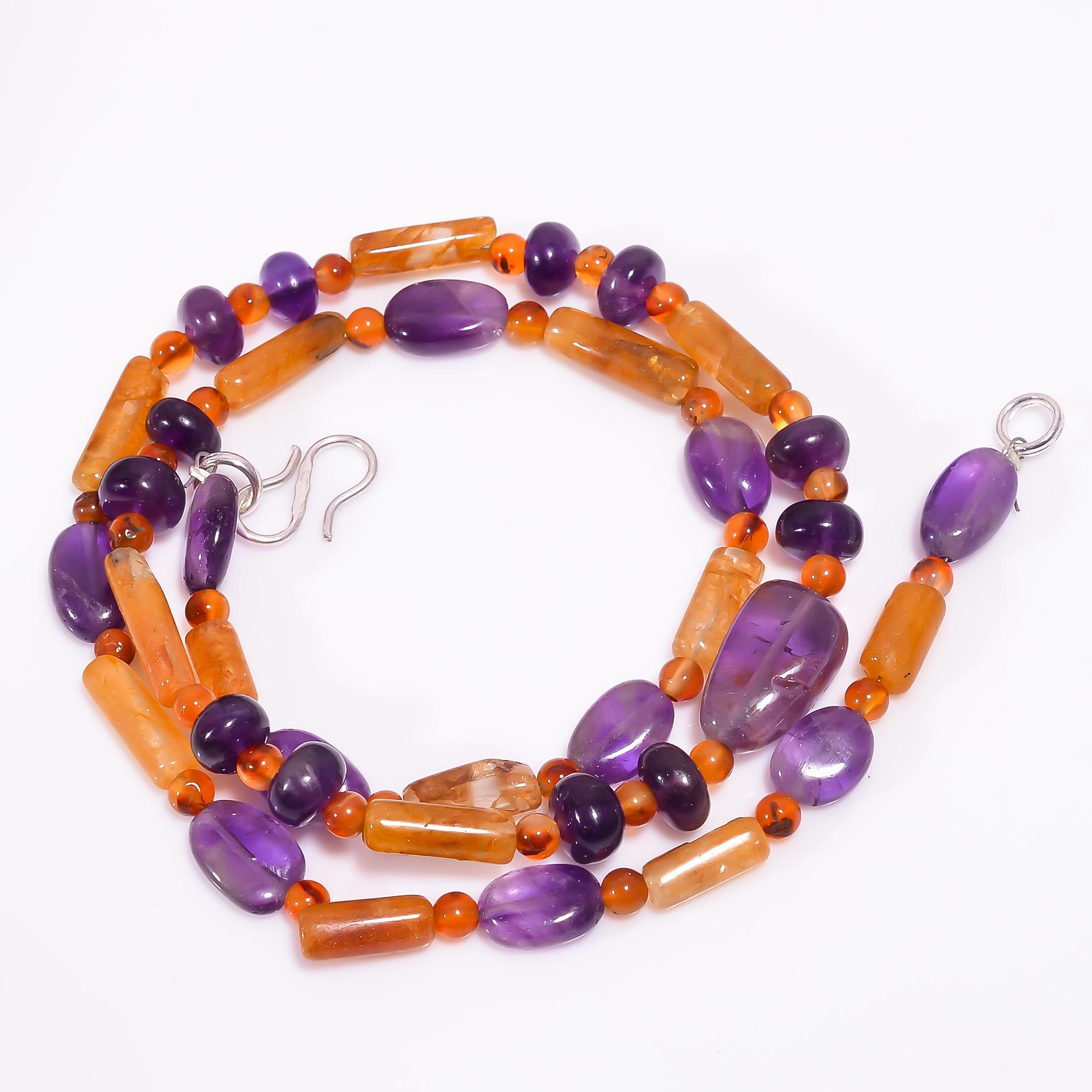 

Natural Amethyst Carnelian Gemstone Beads Necklace 3-15 mm 18 UB-7996 UB-7996