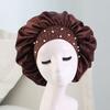 Women Bonnet Cap Solid Color Faux Pearls Rhinestone Elastic Band Bouffant Hat for Hair Salon