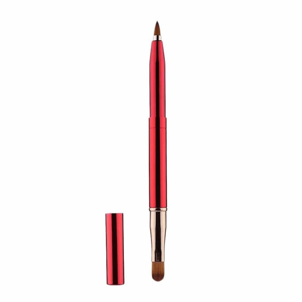 Telescopic Lip Gloss Brush Double-headed Lipstick Brush Portable Retractable Lip Brush  Women Red