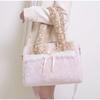 Cute Pink & Brown Plush Tote Bag Lace Bow Decor Soft Shoulder Bag Sweet Lolita Style Large-capacity Handbag Furry Crossbody Bag