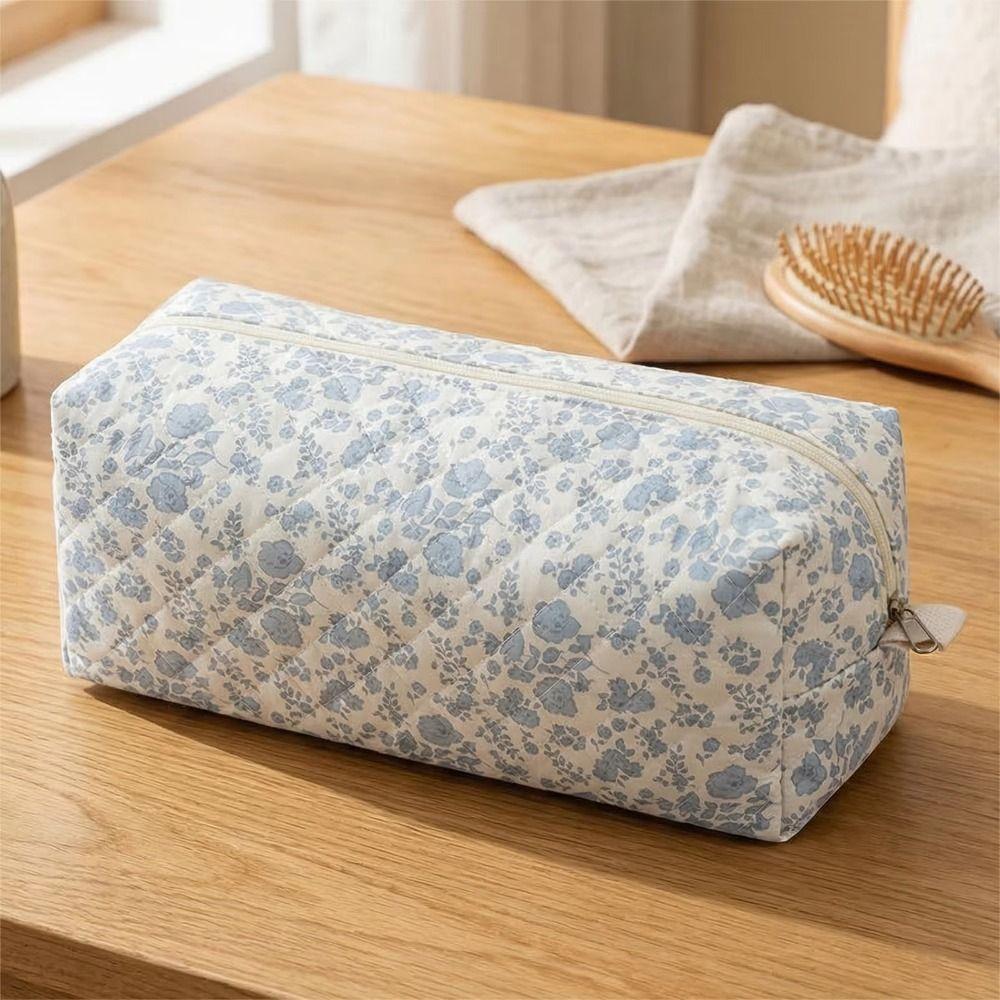 Soft Hair Dryer Storage Bag Quilting Cotton Dustproof Curler Storage Bag Zipper Closure Large Capacity Cosmetic Bag