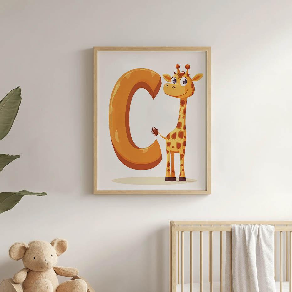 Plakat Żyrafa Z Literą C Plakat Żyrafa Z Literą C, 50X70 Cm, Bez Ramy, Płótno Premium Na Blejtramie