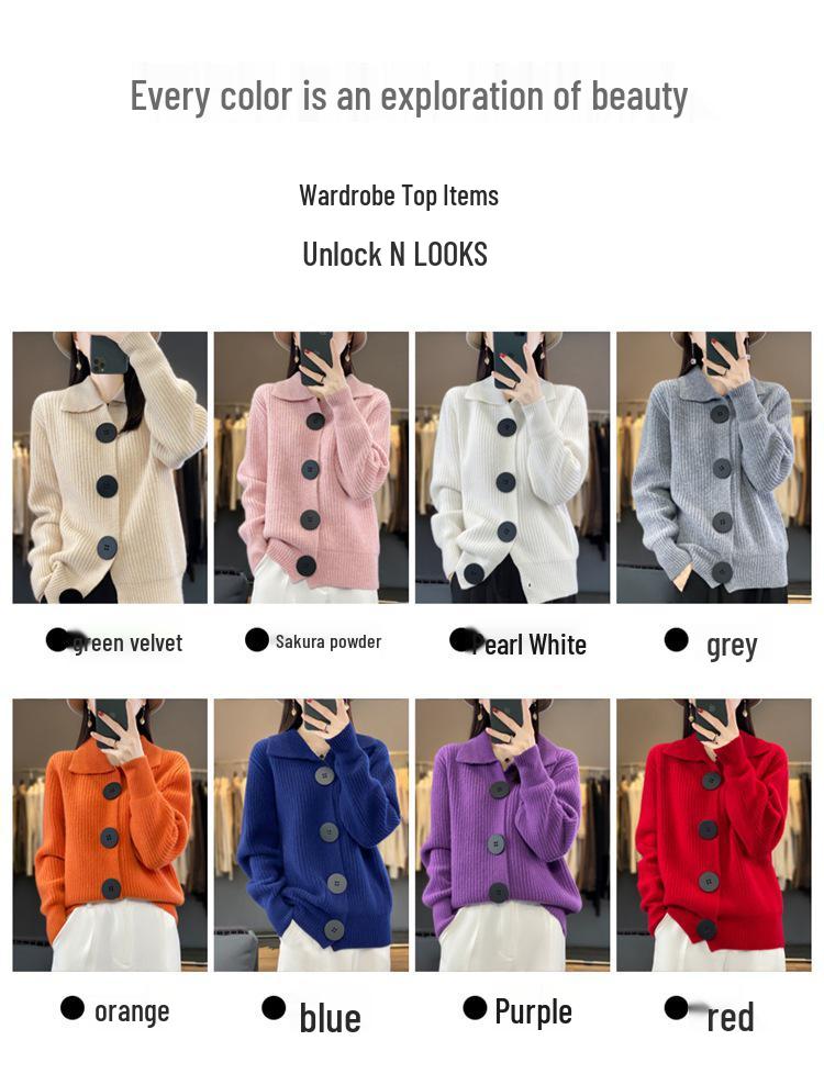 European-Style Women's Wool Cardigan Coat: Autumn/Winter Fashion, Long Sleeve, Korean-Inspired, Trendy Lapel, Thick Knit Sweater.