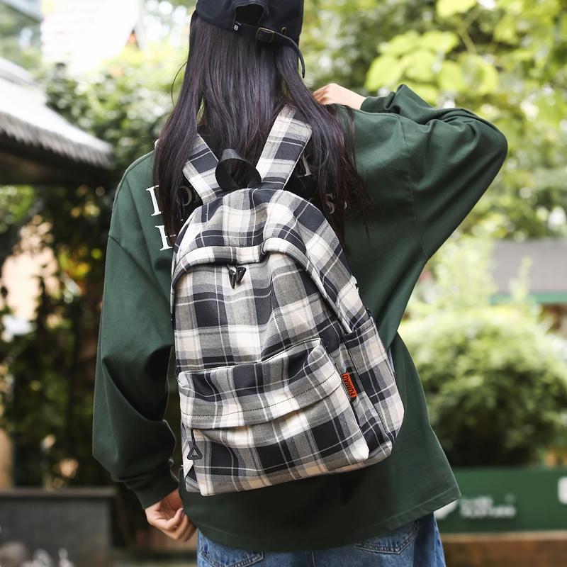 Studentský kostkovaný školní batoh Dámský velkokapacitní batoh Cestovní batoh