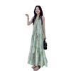 New Chinese women's sleeveless neck-hanging dress, cold and relaxed in early spring, wear a suspender green floral dress