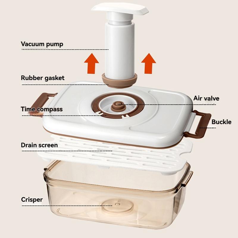 Vacuum Food Storage Box Food Container with Removable Drain Plate Large Capacity Food Dispenser for Fruit Vegetables Bread Snack