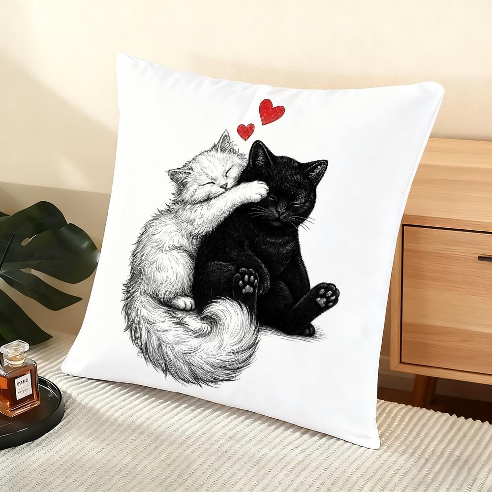 Couple Cats Cushion Cover Soft Short Plush Pillow Cover Smooth Cozy Texture Aesthetic Cushion Case Home Decor