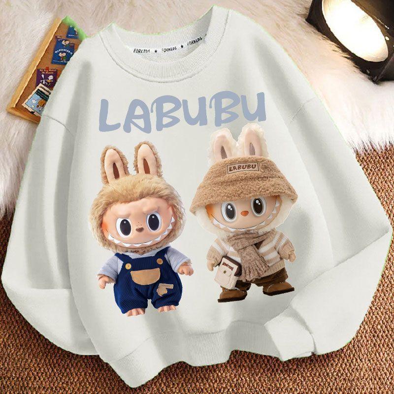 

Милые толстовки с круглым вырезом Labubu для мальчиков и девочек Весной и осенью, Свободные куртки с длинным рукавом для детей 110