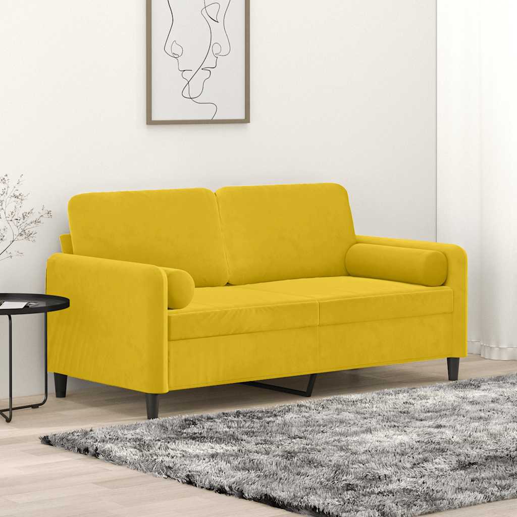 Vidaxl 2-Seater Sofa with Cushions, Yellow, 140 Cm, Velvet