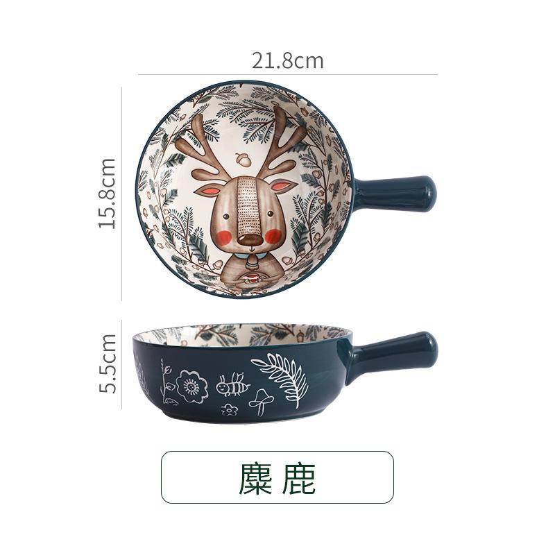 Japanese Cartoon Underglaze Ceramic Hand Handle Bowl Microwave Oven Baked Rice Bowl Baked Bowl Noodle Bowl Rice Bowl With Hand Handle Salad Bowl
