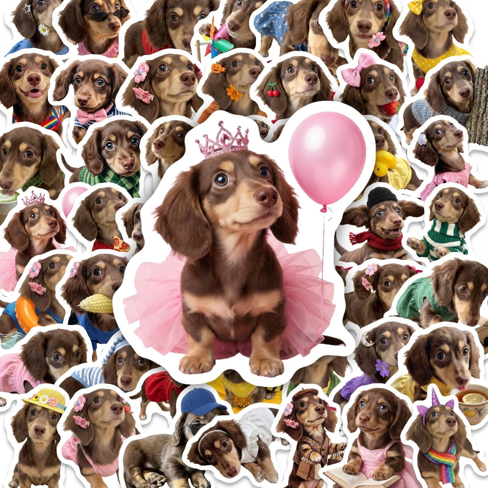 

50 Fun Soft Cute Dachshund Cute Pet Stickers Cute Realistic Dog ** Waterproof Sticker Batch