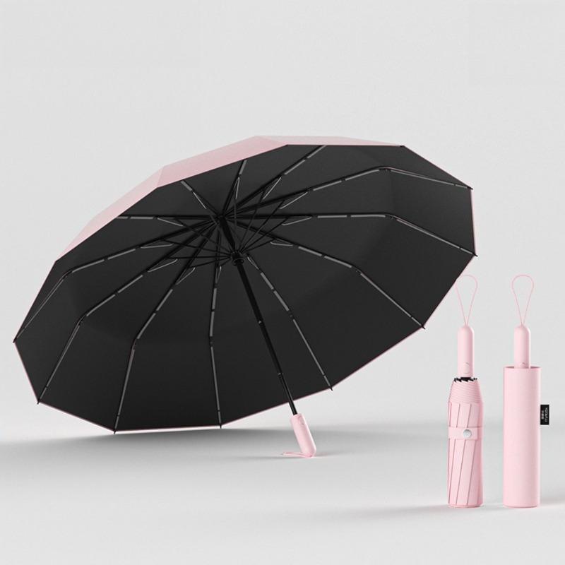 

Automatic Black Vinyl Umbrella Enlarged Reinforced Windproof Rainproof Dual-purpose UV-protective Sunshade Car-mounted Umbrella рожевий