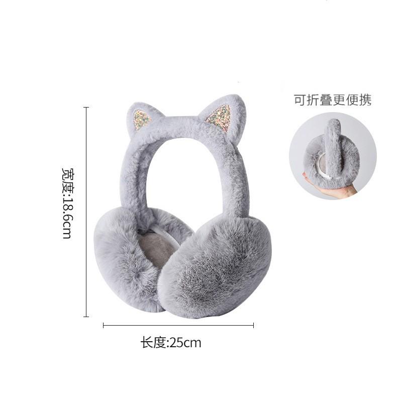 Warm Winter Ear Muffs With Cute Cat Ears - Plush Fleece Lined Foldable Earmuffs Women Men Adults