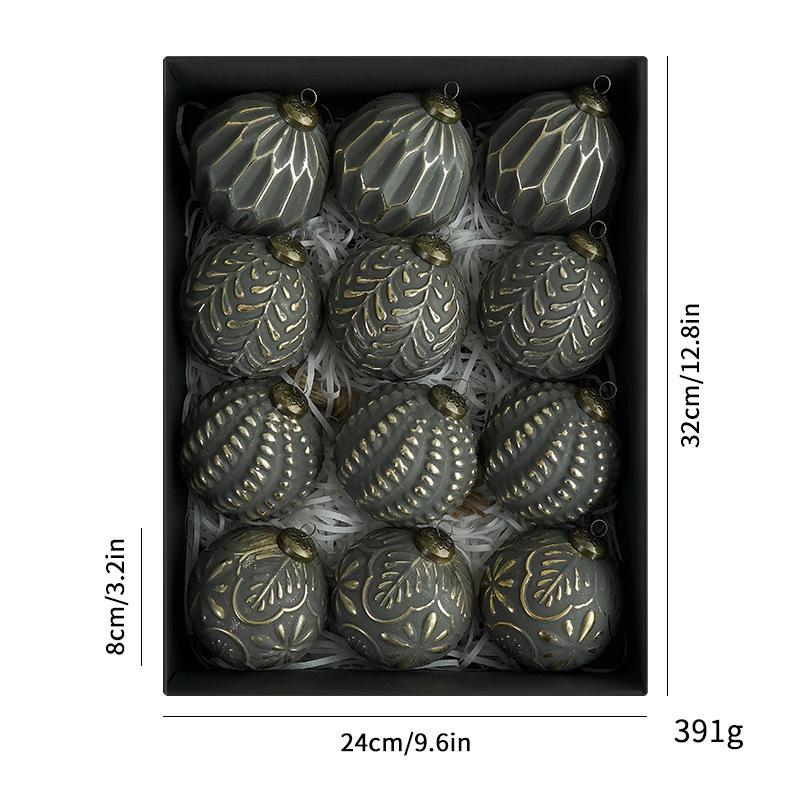 8CM Antique Christmas Ball Ornament Set - 12pcs Boxed Tree Decorations