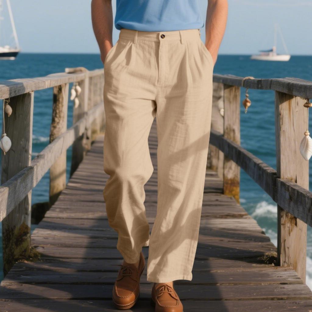 Men's Linen Casual Pants, Loose Straight Business Suit Trousers