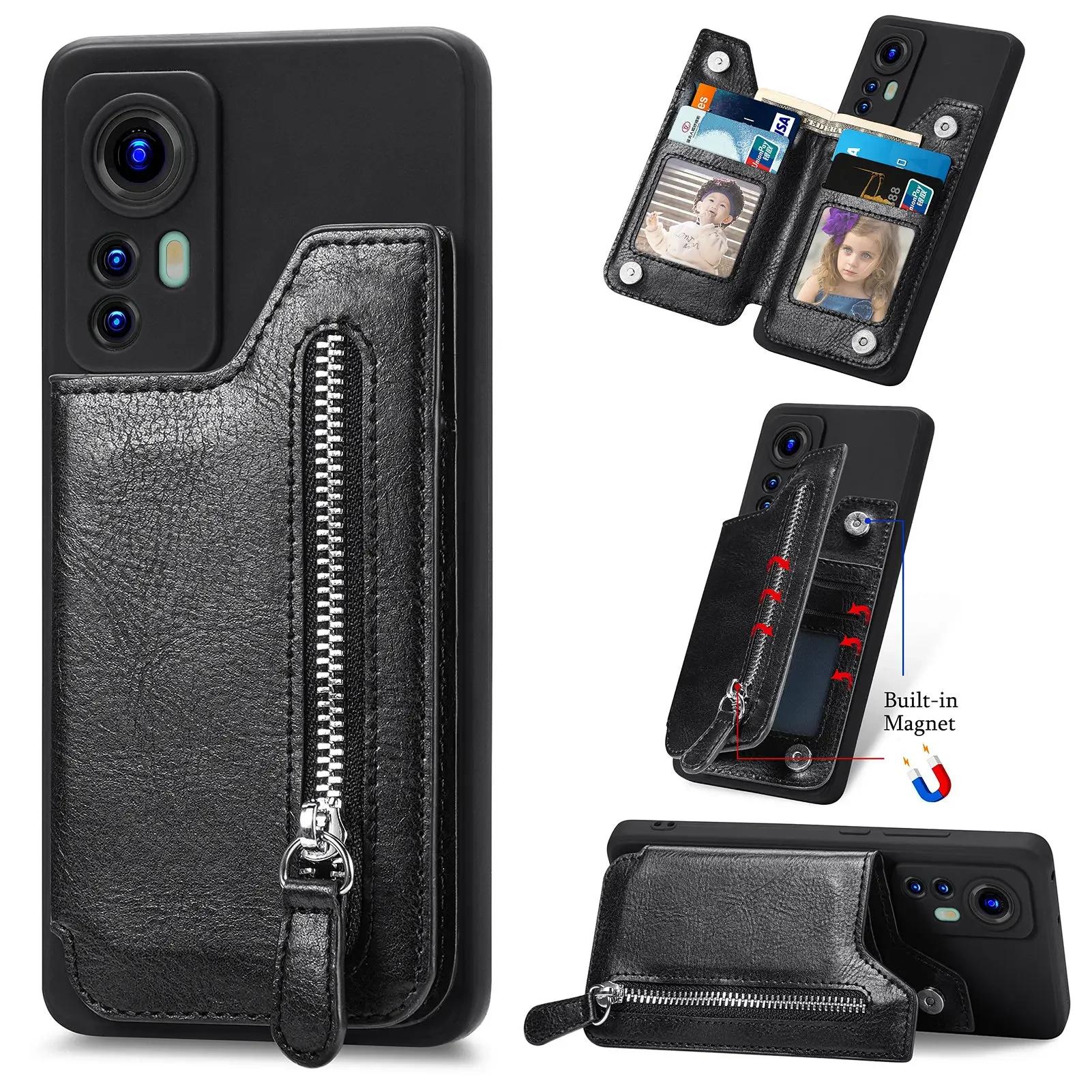 

Zipper Wallet Cards Holder Leather Case For Redmi Note 13 12 Pro Plus 11 POCO X6 5G 13C 13T 12T 11S 10C Magnetic Stand Cover Redmi Note 12Pro 4G чёрный