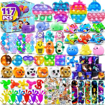 117 Pcs Celebration Favors Toy Assortment Pop Fidget Toy Pinata Filler Bulk Playthings Designed for Children Birth Date Celebration Gift Souvenir