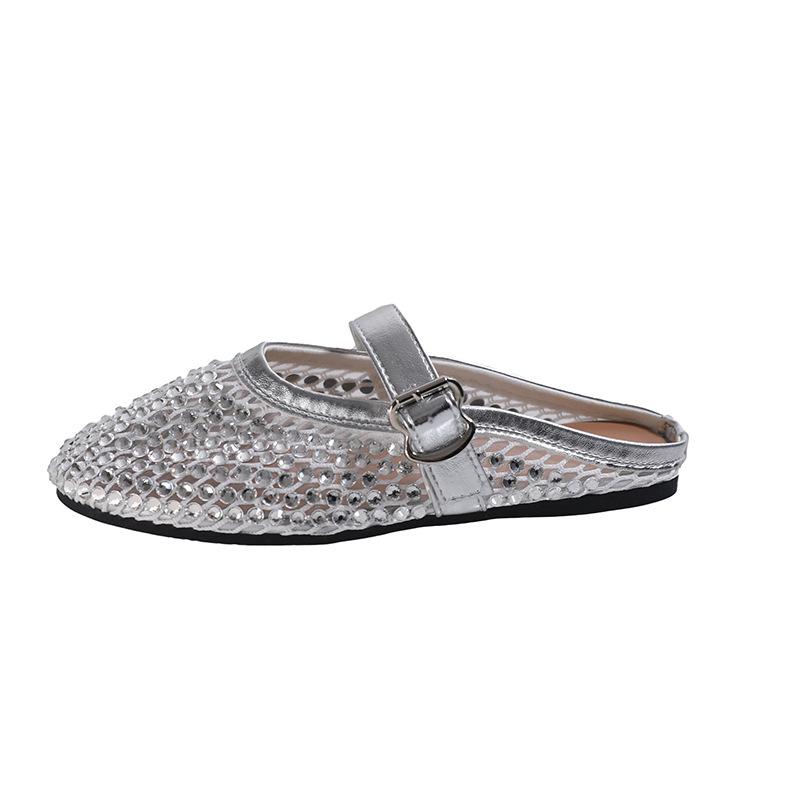 Premium sense rhinestone Mary Jane bag head half slippers women's 2025 new summer wear half tray single shoes French sandals