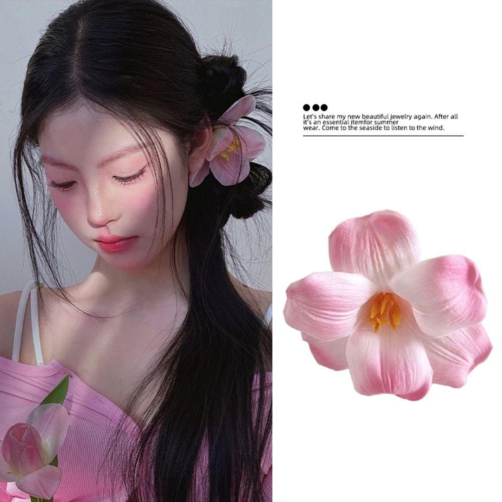 Korean Style Tulip Flower Hairpin Cloth Simulation Flower Hair Clip Sweet   Beach
