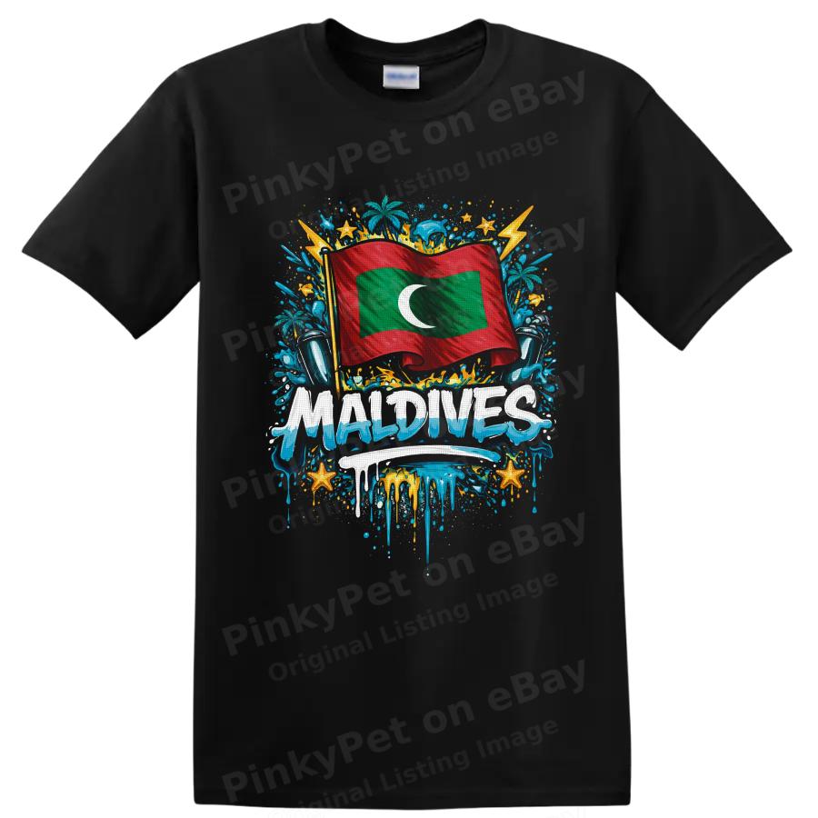 Maldives Flag T Shirt Tropical Island Splash Art Travel Souvenir Graphic Tee