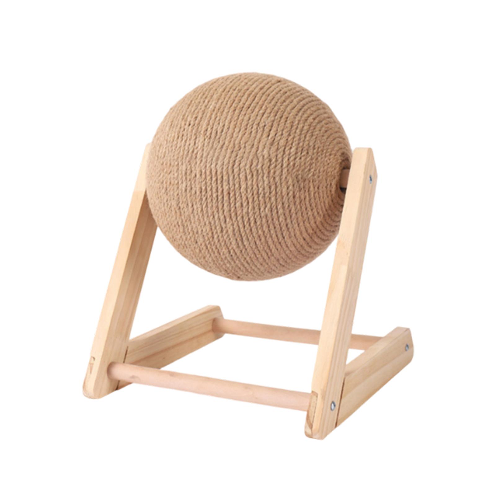 Cat Scratching Ball with Wooden Frame Durable Sisal Rope Ball for Indoor Cats Sturdy Natural Material Cat Toy Furniture One Size