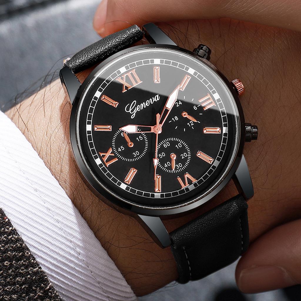 2/4/6pcs/set Men's Watch Combination Set Trendy Casual Business Style Men's Temperament Leather Watch Sport Style Watch No Box