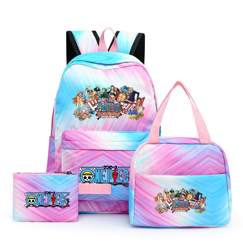 3 stk/sett Tilbake til skolen ryggsekk Anime ett stykke jenteryggsekksett Kawaii skoleelever Gutt Barn Matpakke Blyantboks