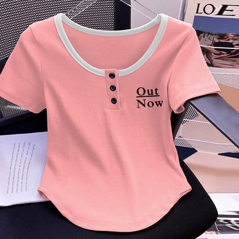 Damen 2025 Sommer Koreanischer Stil Schlankmachendes Baumwoll-Kurzarm-T-Shirt - Trendiges und Vielseitiges Oberteil