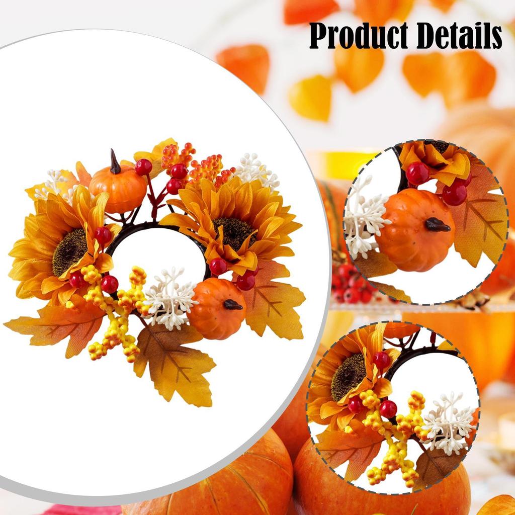 Candle Ring Artificial Wreath, Pumpkin Ornament ,Rustic Home Decor, Autumn Wreath Harvest Wreath Holiday Thanksgiving Farmhouse,
