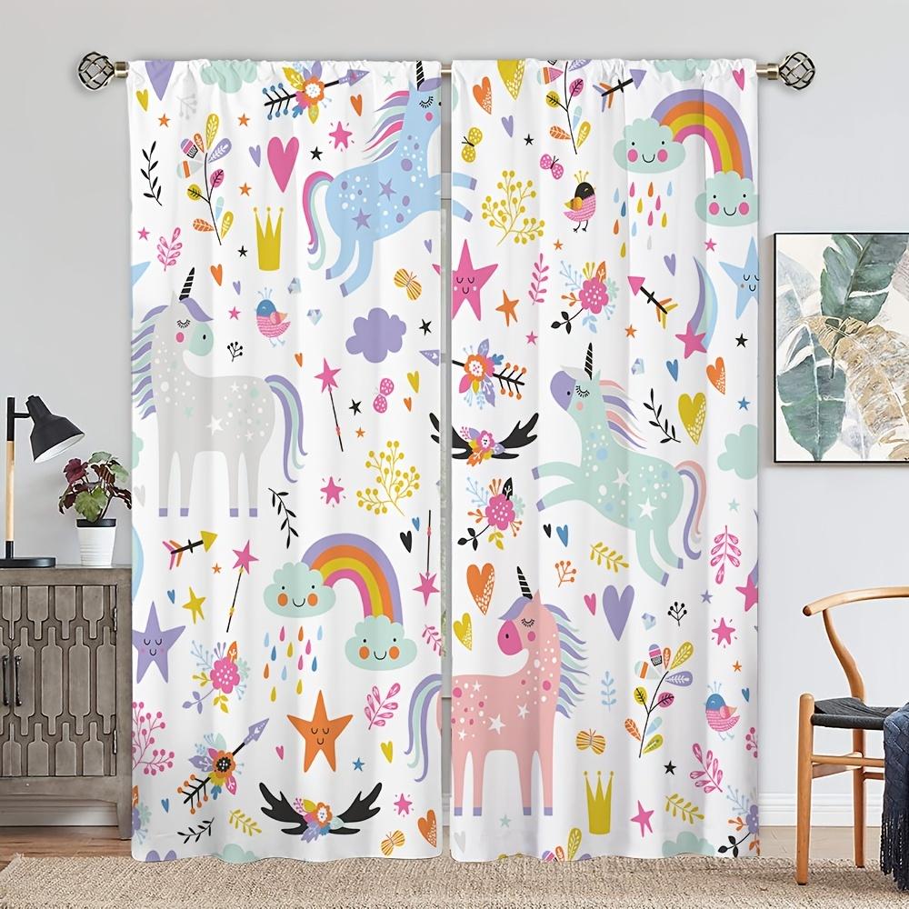 Colorful Unicorn Horse Mermaid Girl Children Window Curtain Blinds Living Room Kids Bedroom Kitchen Door Home Decor Bathroom2Pcs