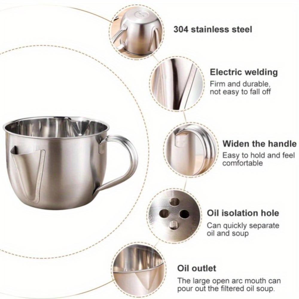 1000ML Stainless Steel Oil Filter Soup Pot Kitchen Grease Oiler Filter Strainer Bowl Large Capacity Storage Jug Cooking Tools