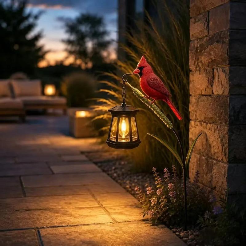 Solar Cardinal Redbird Outdoor Lanterns Metal Garden Stake Lights Waterproof LED Decorative Landscape Lamp for Patio Lawn Yard Art & Gift